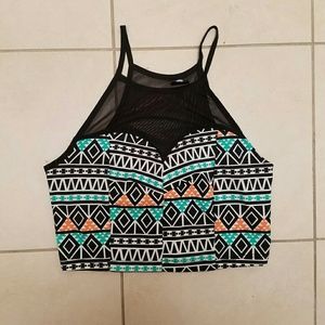 Mesh Aztec Crop Top