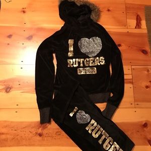 Pink Rutgers velour matching suit