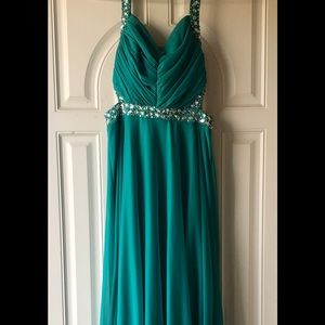 Teal Prom Dress With Side Cutouts👗