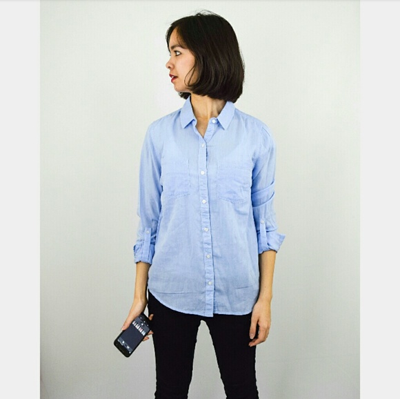 Light Powder Blue Button Up Blouse - Picture 2 of 7
