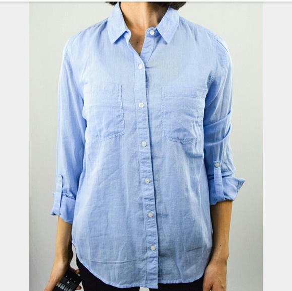 Light Powder Blue Button Up Blouse - Picture 3 of 7