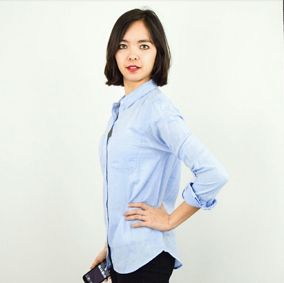 Light Powder Blue Button Up Blouse - Picture 5 of 7