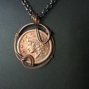1839 US Large Penny Copper Wire Wrap Necklace