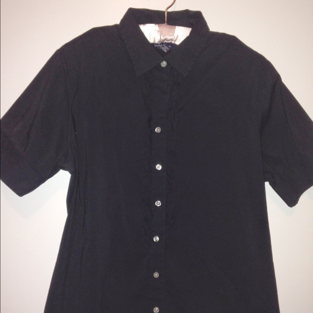 Black cotton ruffle button down shirt