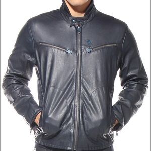 Navy G-Star men's leather jacket