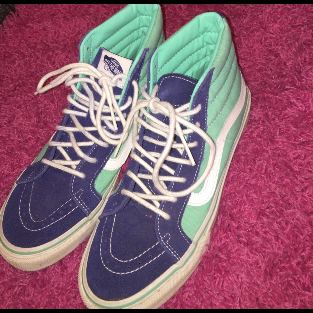 Navy blue and turquoise Sk8 hi vans