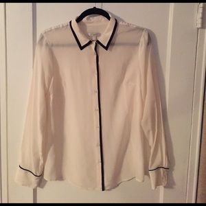 J.Crew Ivory w/Black Tipping Silk Blouse