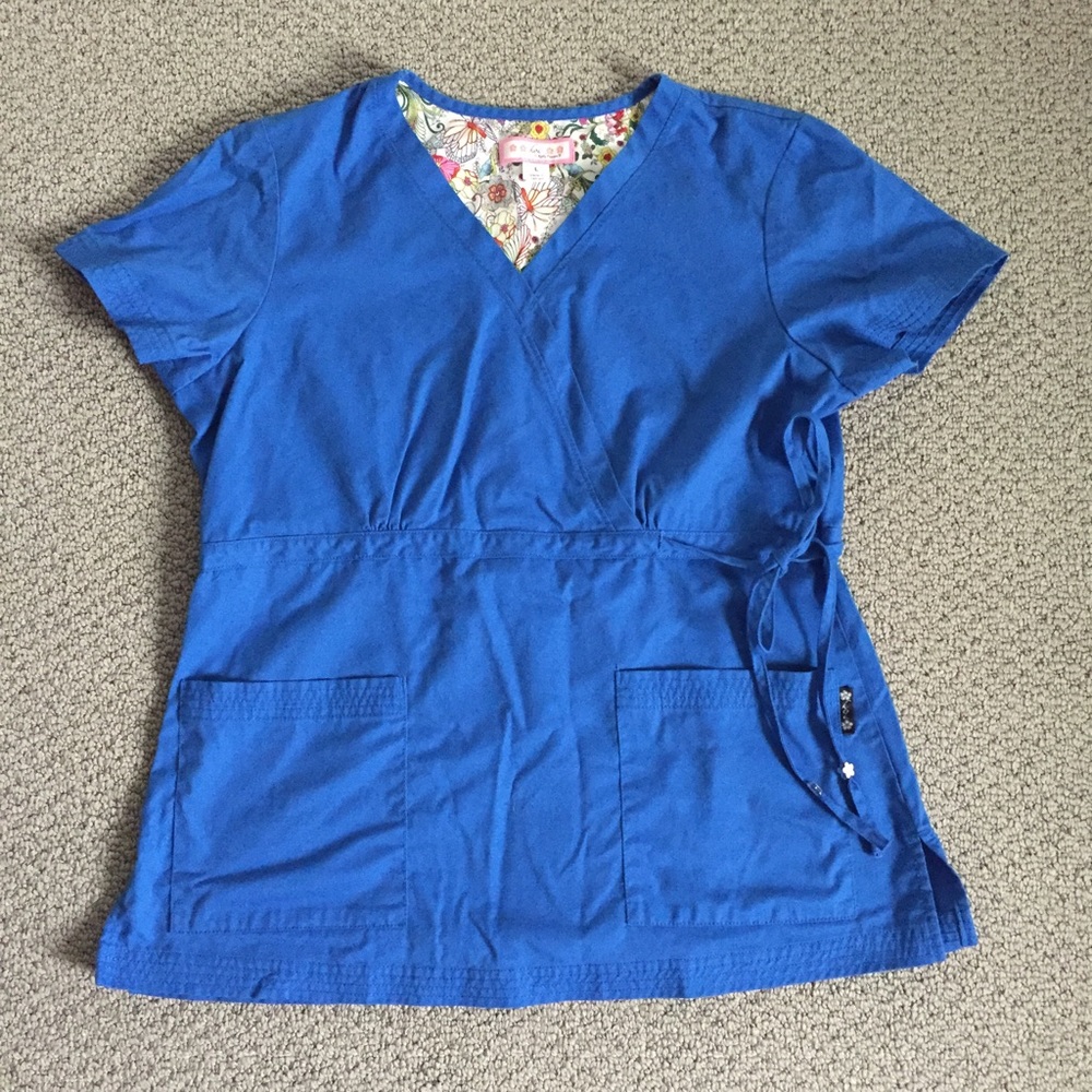 Royal blue Koi scrub tops.