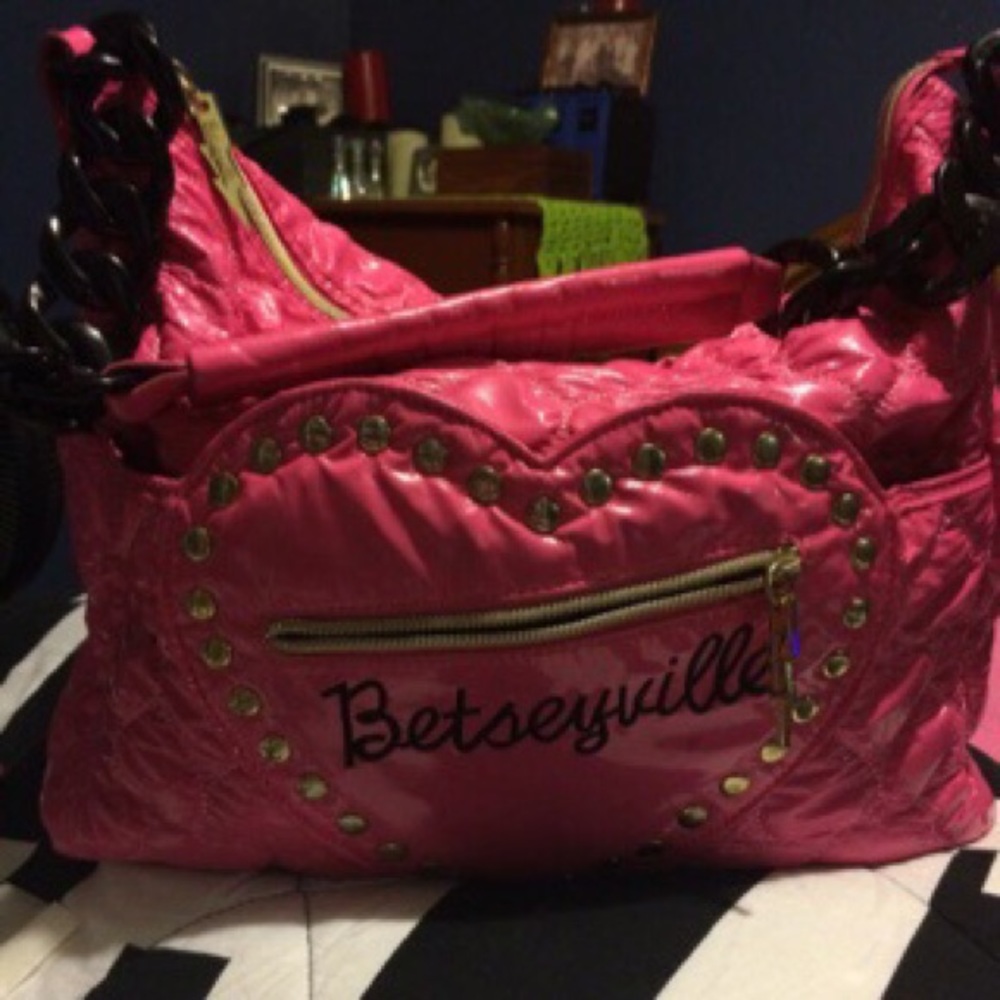 Betsey Johnson hot pink quilted hearts bag