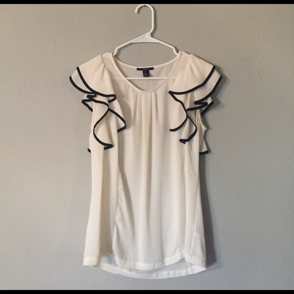 Sheer Off-White Blouse with Black Edging