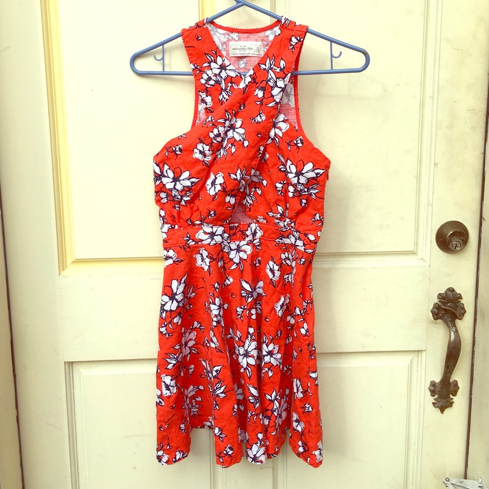 Bright red floral print dress!