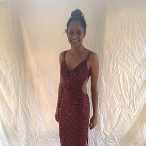 Scala burgundy prom dress