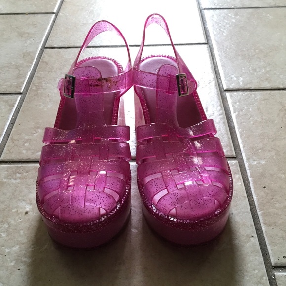 Forever Glitter Pink Platform Jelly Sandals Size 8 - Picture 2 of 4