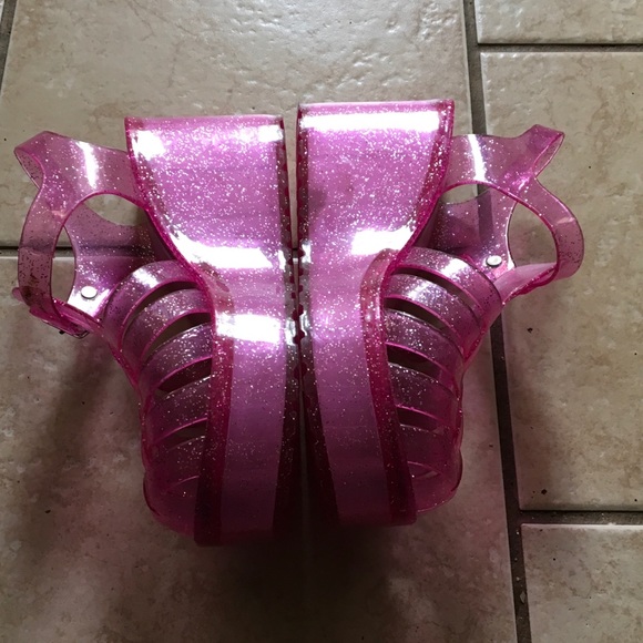 Forever Glitter Pink Platform Jelly Sandals Size 8 - Picture 3 of 4