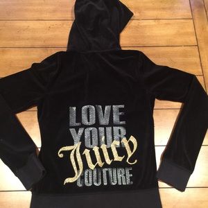 Authentic Juicy Couture black velvet hooded zip