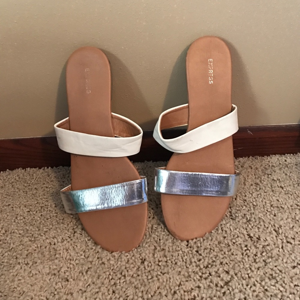 Express white & silver slide on flip flop!