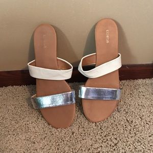 Express white & silver slide on flip flop!