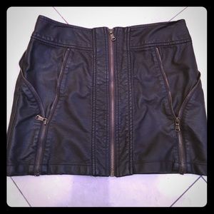Brown Leather Skirt with zipper