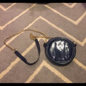 HOBO circular purse in navy and gold