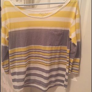 Yellow, white, and grey striped shirt