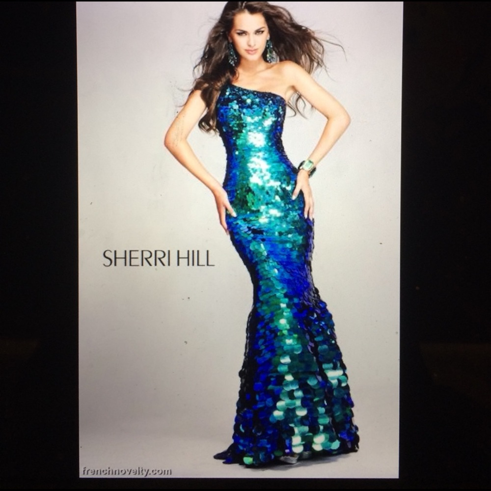 Sherri hill blue green sequin dress