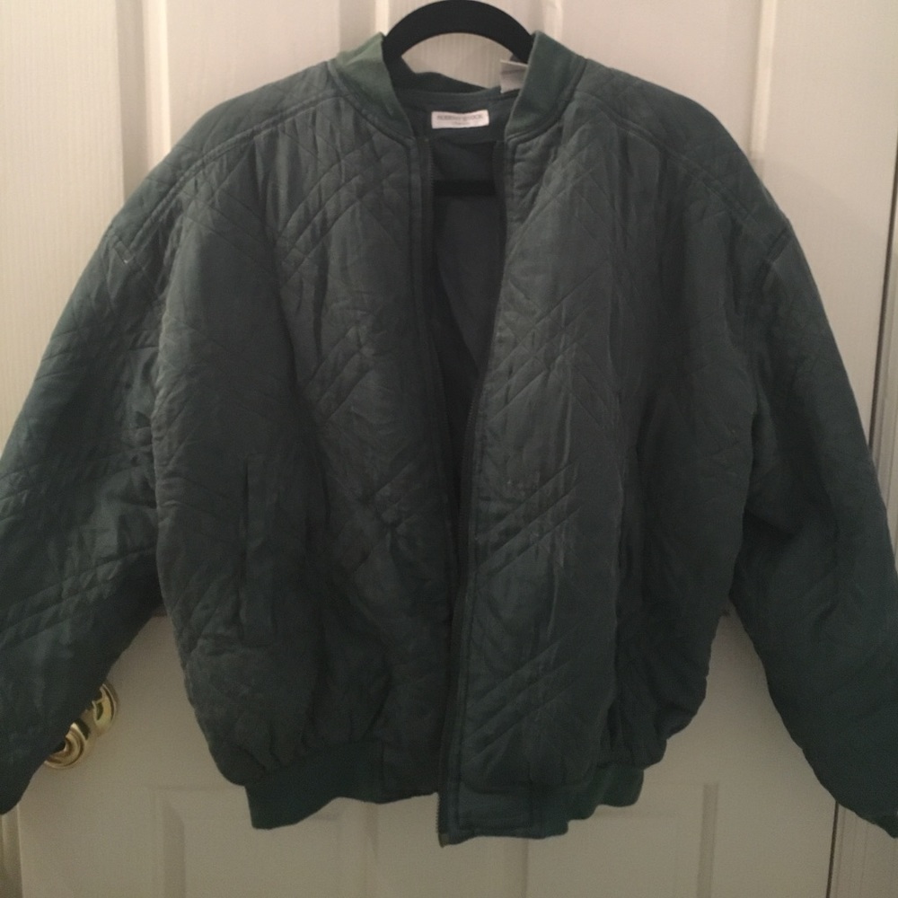 Green quilted bomber jacket