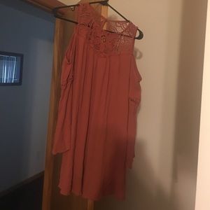 Burnt orange peekaboo shoulder crochet dress