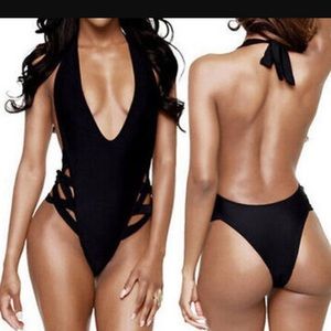 Black cut out one piece bikini S large