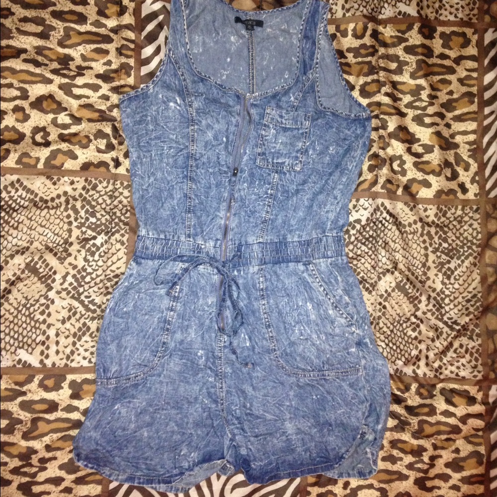 Denim romper with elastic waist