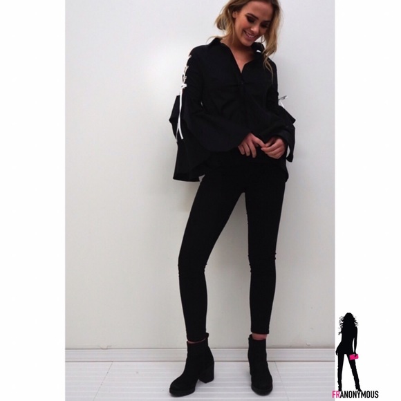 Black Cotton Bell Sleeve and Whipstitch Top - Picture 6 of 6