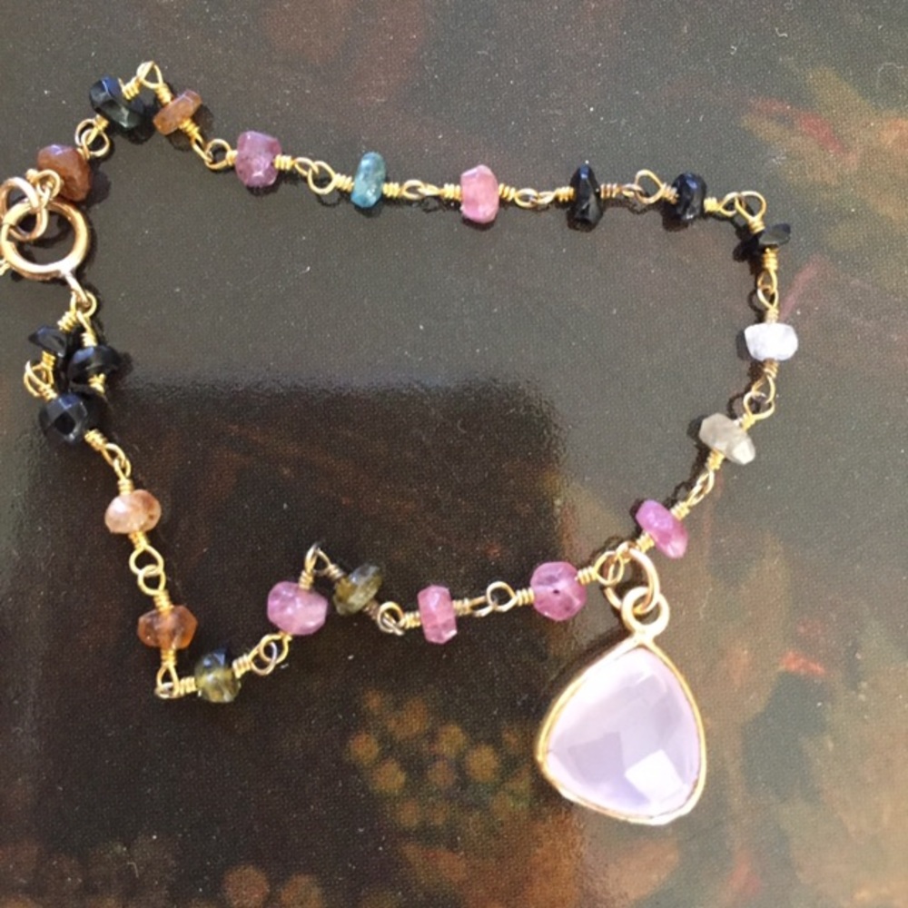 Gemstone Bracelet with Rose Quartz Pendant