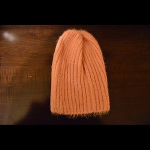 pink fuzzy beanie