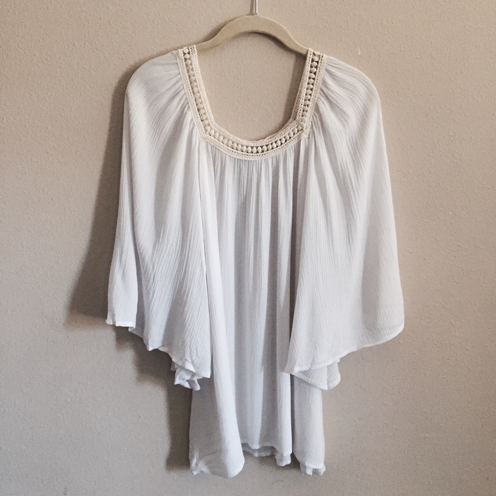Flowy White Crochet Trim Top
