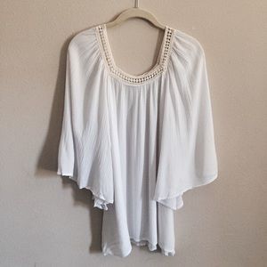 Flowy White Crochet Trim Top