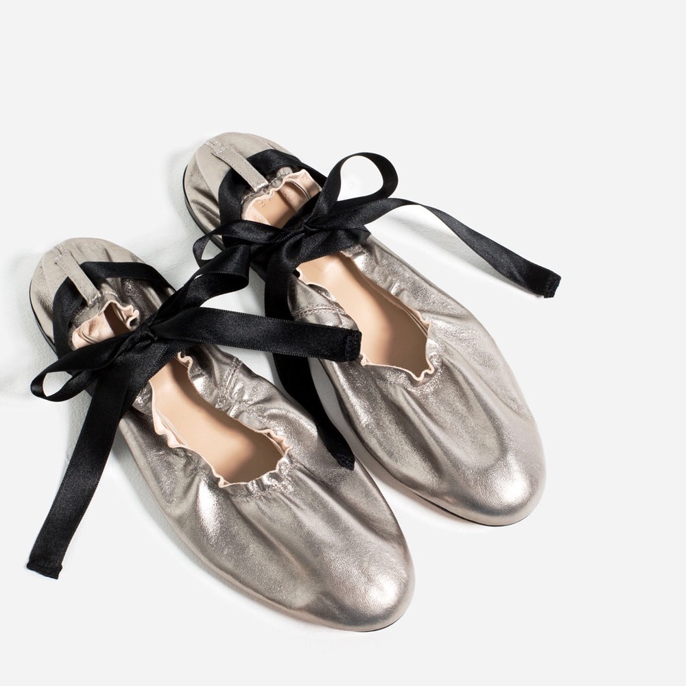 Zara Lace Up Ballet Leather Flats