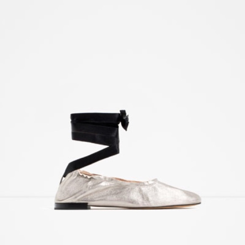 Zara Lace Up Ballet Leather Flats - Picture 2 of 4