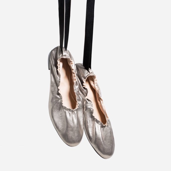 Zara Lace Up Ballet Leather Flats - Picture 3 of 4