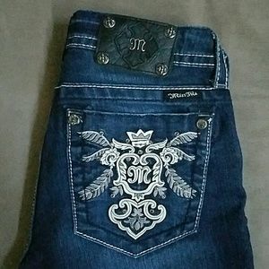 Miss Me Abstract Royal Emblem Bootcut Denim