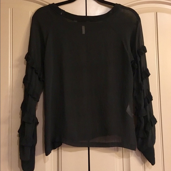 Sheer Black BCBG Ruffle Top - Picture 2 of 4