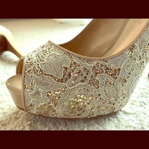 Guess lace and gold peep toe pumps - bridal