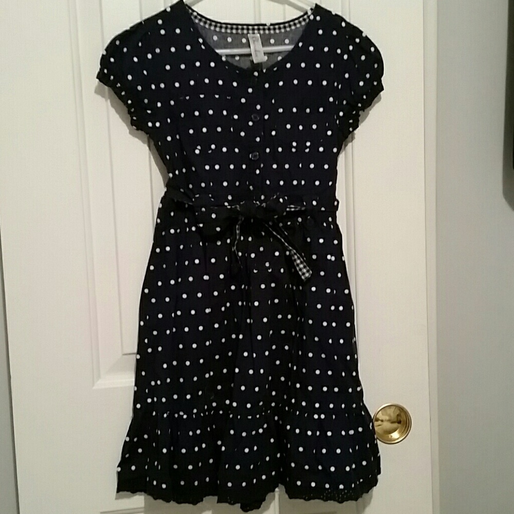 GIRLS NAVY POLKA DOT DRESS