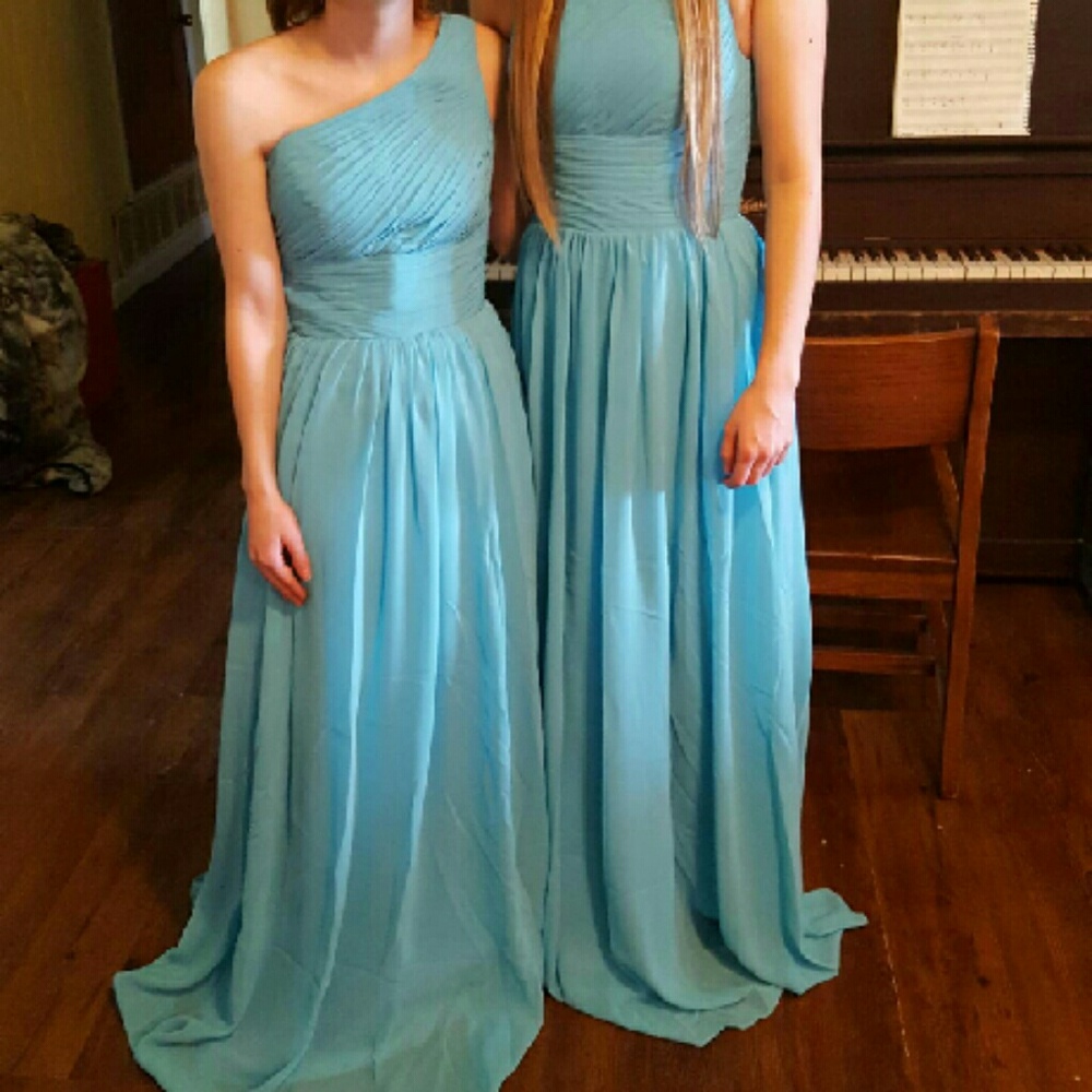 Long One-Shoulder Ruched Bridesmaid dress.