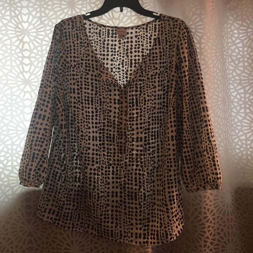 White blouse with navy dots