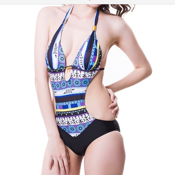 AS IS - Blue Multi-Print Monokini Swimsuit XS - Picture 7 of 8