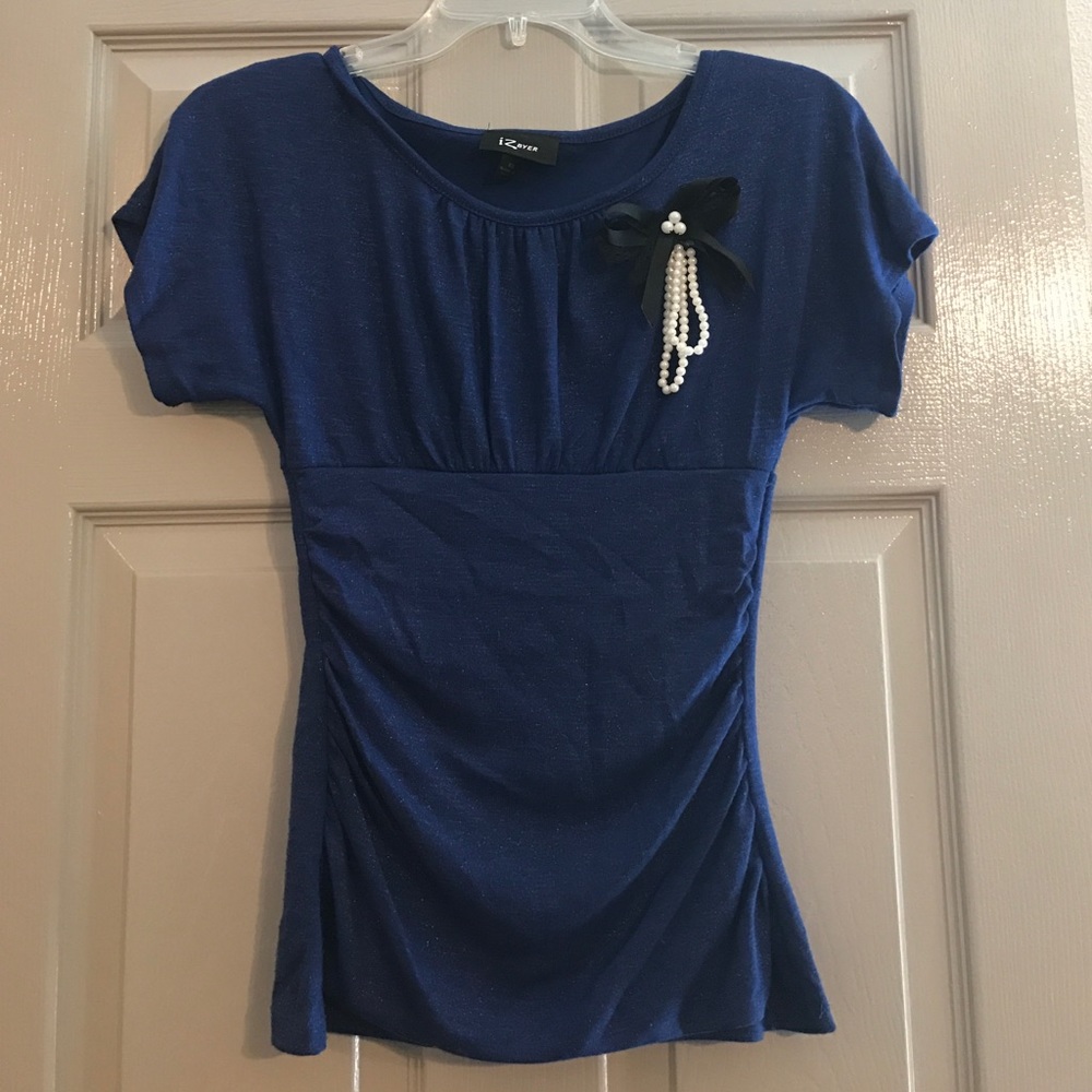 Business Casual Blue Sparkling Shirt with bow