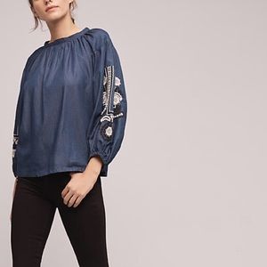 Anthropologie Genissat Peasant Top Dark Denim