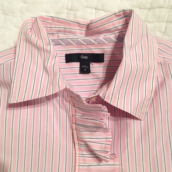Gap Pink Striped Ruffled Front Button Down - Picture 2 of 3