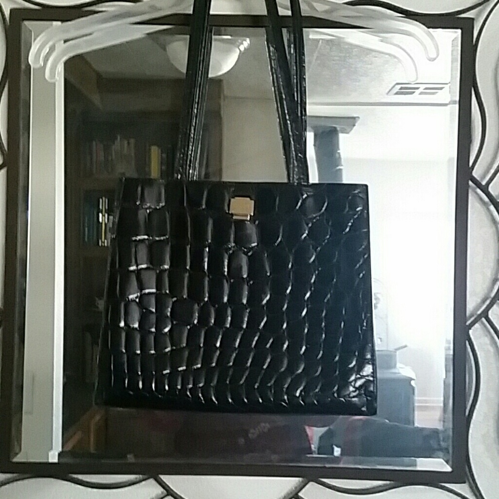 Black leather Furla hand bag