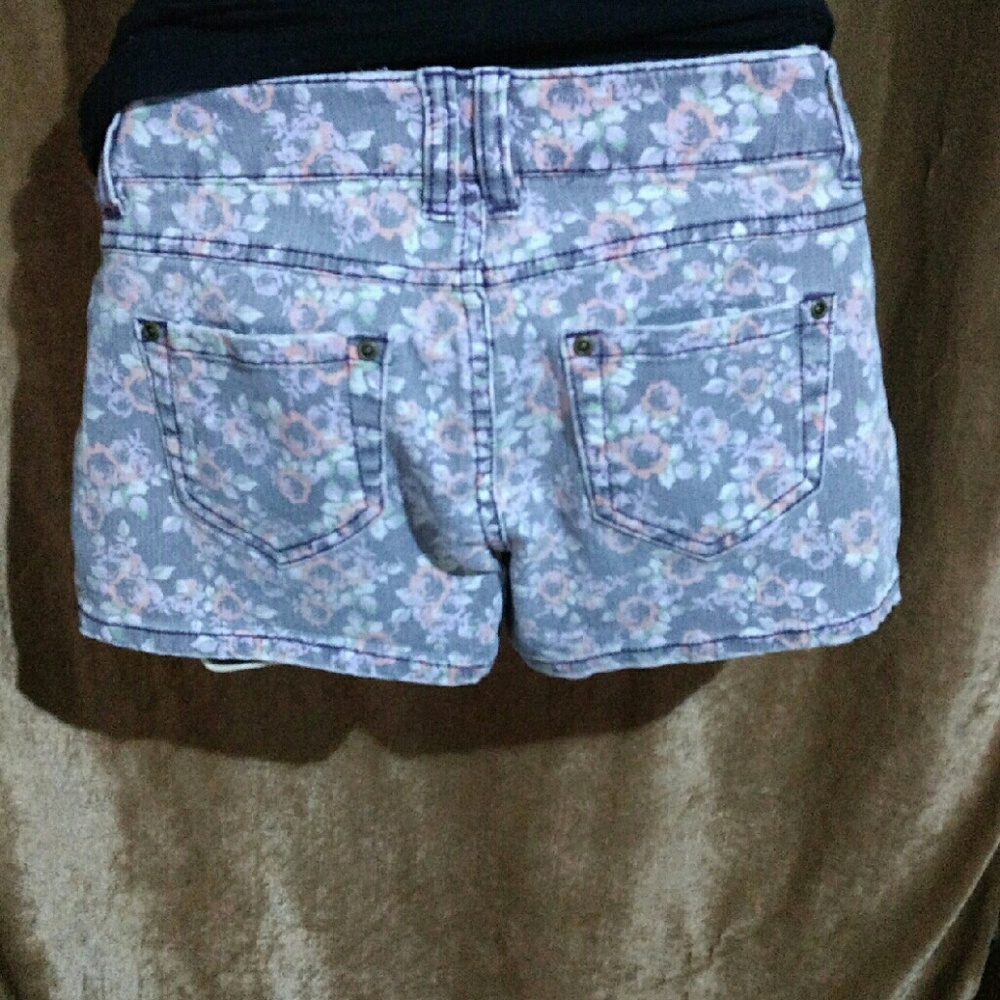 Purple floral denim shorts