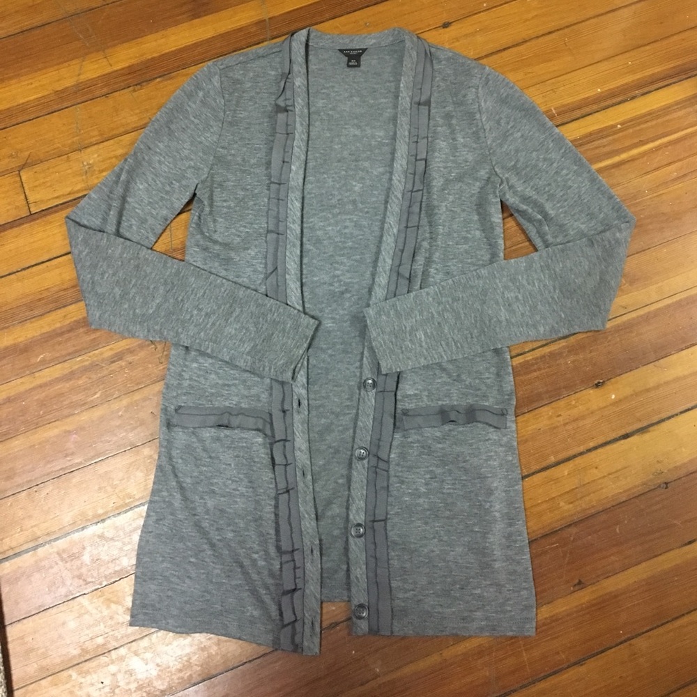 Ann Taylor Long Heather Grey Cardigan